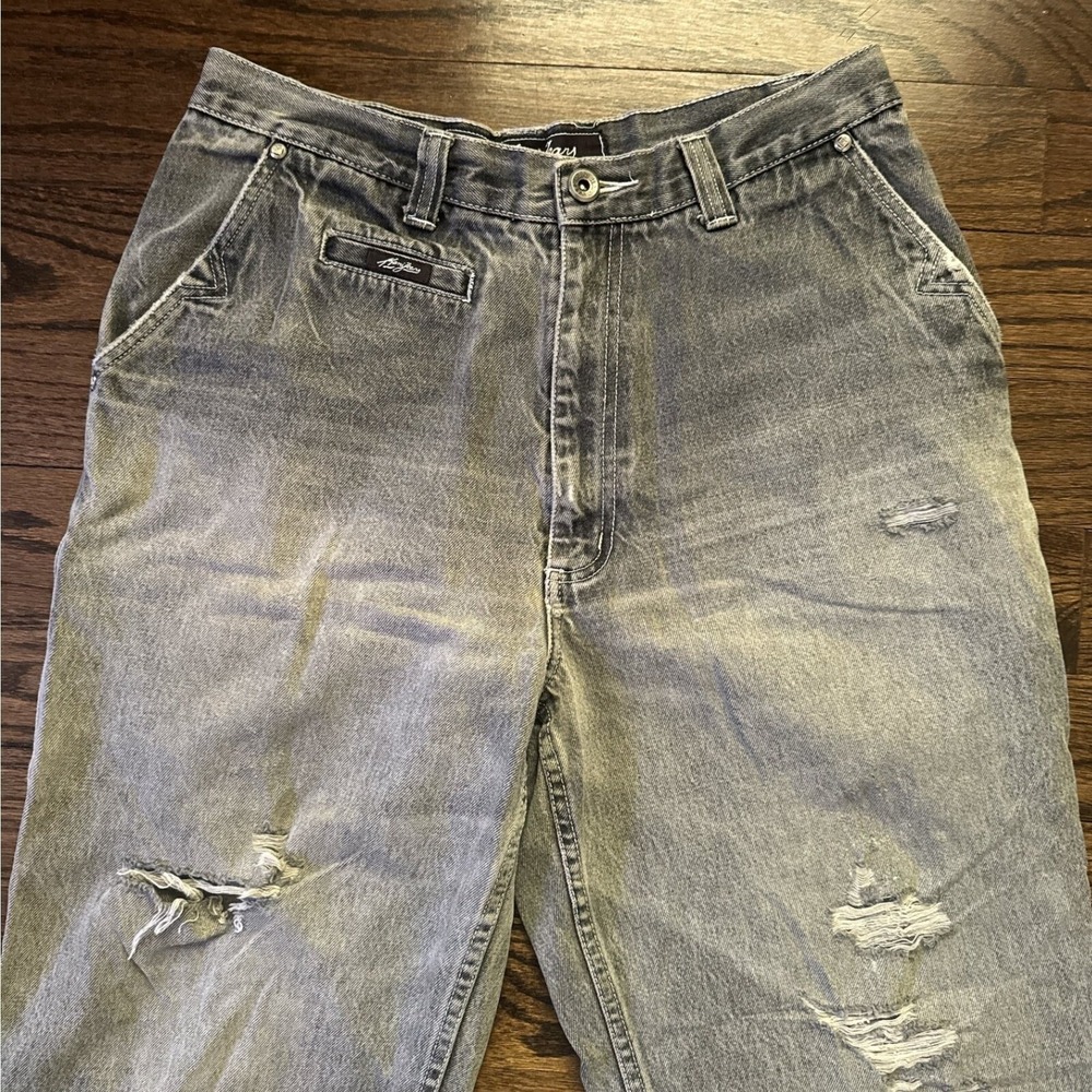 Y2K Karl Kani Jeans 90's Mens W32 L32 Grey Wash Distressed Retro‎ Worn Baggy Fit - Picture 3 of 10